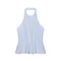 Light blue halter neck stretchy tank top with elegant peplum hem for women fashion wear. - XS / Sky Blue