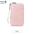 Rosa lange Geldbörse, RFID Schutz Reißverschluss PU Leder Geldbeutel mit Handschlaufe. - Rosa