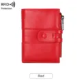 Portefeuille Court Femme Rouge RFID Protection Vintage Cuir PU Fermeture Éclair Porte-Monnaie - Rouge
