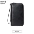 Grand portefeuille long noir en cuir avec lanière, design de protection RFID pour femme. - Noir