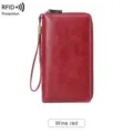 RFID Schutz Damen Geldbörse lang Leder Reißverschluss Brieftasche weinrot Handtasche - Burgunderrot