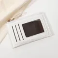 Minimalist white card holder slim mini zipper coin purse multi-card slots wallet for women - White