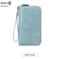 RFID Schutz lange Damen Geldbörse mit Handschlaufe, vintage blaue PU Reißverschluss Tasche. - Hellblau