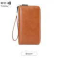 Braune RFID Damen Geldbörse lang, Vintage PU Leder Reißverschluss Clutch mit Handschlaufe. - Braun