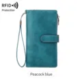 RFID blocking long wallet peacock blue women retro multi functional large capacity clutch - Teal