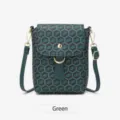 Joli sac bandoulière mini monogramme vert rétro avec quincaillerie dorée pour femmes. - Vert