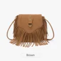 Sac bandoulière marron style bohème à franges rétro daim sac à main épaule femme chic - Marron