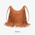 Sac à bandoulière marron à franges, sac à main rétro stylé en cuir PU pour femmes. - Marron