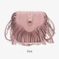 Sac bandoulière à franges rose pour femme sac épaule style bohème rétro sac quotidien - Rose