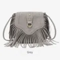 Sac bandoulière à franges bohème gris, sac à épaule vintage en suédine pour femmes au quotidien. - Gris