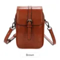 Sac bandoulière rétro marron en cuir PU pour femme, mini sac de téléphone double couche. - Marron