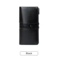 Portefeuille long femme noir anti RFID double fermeture éclair porte-carte en cuir PU élégant - Noir