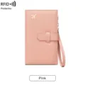 Porte passeport de voyage rose en cuir PU avec fentes pour cartes et laniere RFID. - Rose