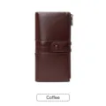 Portefeuille long femme cuir PU double fermeture éclair pochette porte-carte marron classique - Café