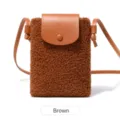 Sac bandoulière en peluche marron, mignon petit sac de téléphone vintage pour femme. - Marron