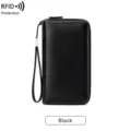 Portefeuille long noir à double fermeture éclair avec dragonne et protection RFID. - Noir
