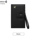Porte-passeport de voyage noir avec protection RFID, fentes cartes et dragonne. - Noir