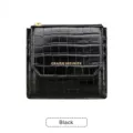 Portefeuille court trifolié femme noir, motif crocodile cuir PU porte-monnaie cartes. - Noir