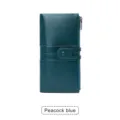 Portefeuille long multifonction pour femme avec double fermeture éclair en bleu paon. - Bleu sarcelle