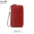 Portefeuille long zippé rouge vin protection RFID avec dragonne, grand porte-cartes. - Bordeaux