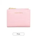 Pink crocodile pattern short wallet with zipper coin pocket and gold letter decoration for women. - Pink