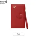 Porte passeport de voyage RFID rouge avec dragonne et fentes pour cartes pour hommes - Rouge