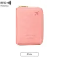 Portefeuille de voyage rose anti RFID, étui passeport zippé avec logo avion élégant. - Rose