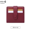 Porte-cartes compact en cuir PU rouge vin avec bouton-pression et protection RFID. - Bordeaux