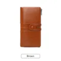 Women brown long wallet PU leather zipper card holder chic daily clutch purse storage bag - Brown