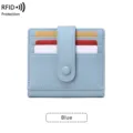 Portefeuille porte-cartes court en cuir PU pour femme anti-RFID bleu clair compact - Bleu