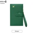 Porte-passeport de voyage bloqueur RFID vert avec dragonne et fentes pour cartes portable. - Vert