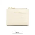 Women bifold short wallet in white crocodile pattern PU leather with gold zipper and card slot. - Off White
