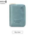 Sky blue RFID blocking travel passport wallet, multi-functional PU leather holder. - Sky Blue