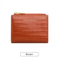 Stylish women short bifold wallet with crocodile pattern and zipper coin pocket brown - Brown