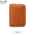 Brown RFID blocking travel passport wallet, PU leather zipper card holder organizer. - Brown