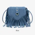 Blue fringe crossbody bag, bohemian vintage PU leather shoulder bag for daily commuting women. - Blue