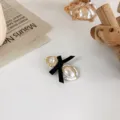 Elegant black and white pearl hair clip with bow, vintage luxury hair accessory for women. - 2#