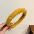 Yellow plush headband for women, soft furry wide hair hoop, cute winter hair accessories. - Yellow