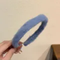 Blue plush headband for women fuzzy hair hoop wide brim soft winter hair accessory - Blue