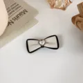 Black and white bow hair clip with pearl heart charm, sweet style cute hair accessory for girls - 11#