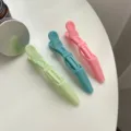 Colorful plastic hair duckbill sectioning clips set for daily styling and makeup use. - Green Blue Pink 3-Piece Set