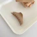 Minimalist large hair claw clip in elegant nude milk coffee color, matte finish for thick hair. - Fan Style / Milk Coffee