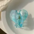 Blue heart hair claw clip, transparent frosted hair accessory for women and girls daily styling. - Transparent Blue