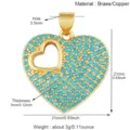 Gold plated brass heart pendant paved with turquoise stones, DIY jewelry making accessory. - M093991L1-Turquoise