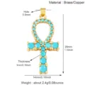 Μεταλλιόν τουρκουάζ Ankh χρυσός ορείχαλκος DIY αξεσουάρ κοσμημάτων λεπτομερής όψη - Μενταγιόν Σταυρός Ankh / Χρυσό