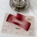 Matte red hair claw clip, large geometric hollow rectangle hair accessory for women. - Large Plaid / Burgundy
