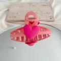 Pink heart hair claw clip, large macaron pink shark clip for sweet hair styling. - Rose Red
