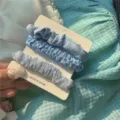 Blue floral hair scrunchies set of 3, cute fabric hair ties for daily styling and hair accessories. - 3 Pieces/Pack / Blue Stripe