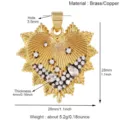 Gold sun heart pendant brass copper cubic zirconia diy jewelry making charm accessory part 28mm - M095192L1