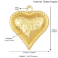 Gold color heart brass pendant DIY jewelry accessory featuring clear dimension and material specs - M092732K2-Gold